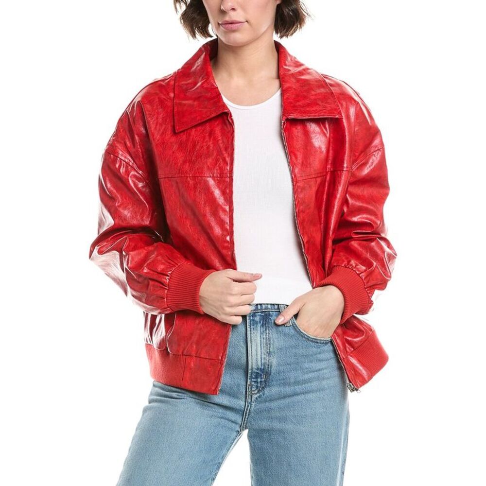 Pascale La Mode Womens  Faux Leather Moto Jacket, Red